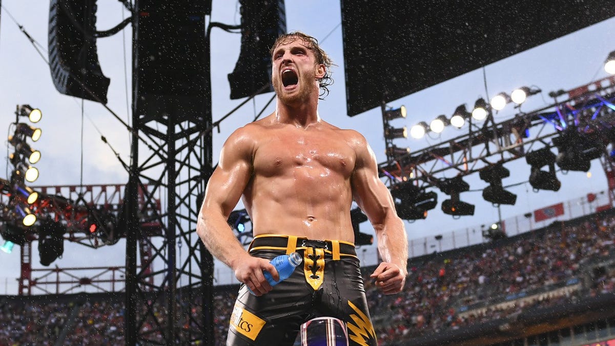Logan Paul poses on the turnbuckle at WWE SummerSlam.