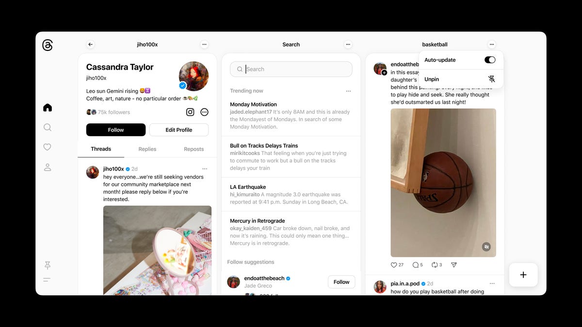three Threads feed next to each other