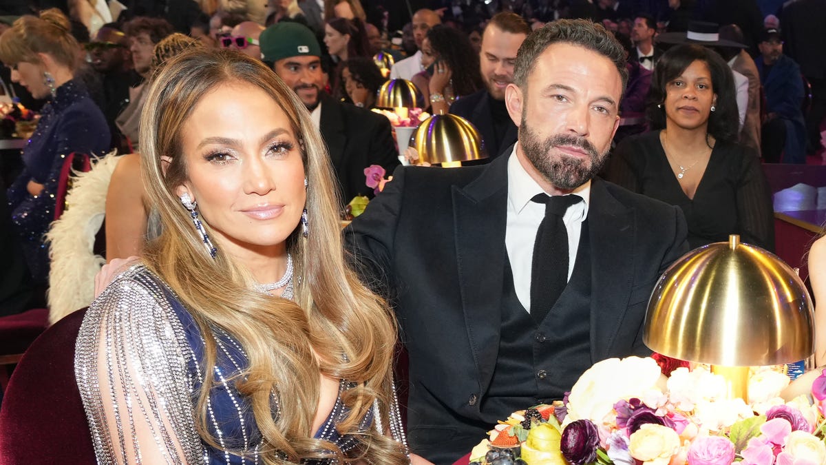 Jennifer Lopez and Ben Affleck sitting front row at the Grammys