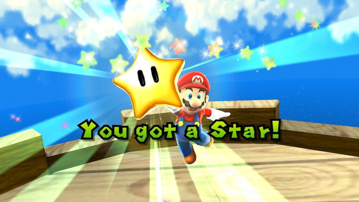 Mario grabbing a Power Star