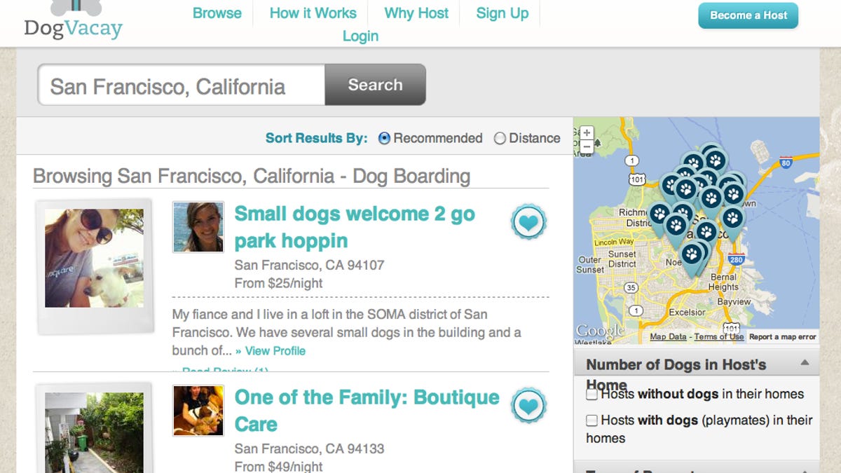 DogVacay helps people with dogs find temporary homes for their pets while they are out of town.