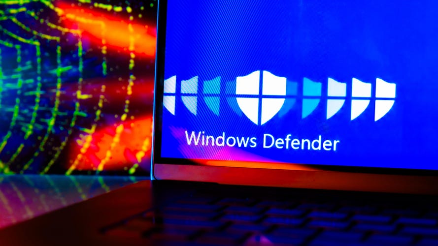 Windows Defender antivirus software on a laptop