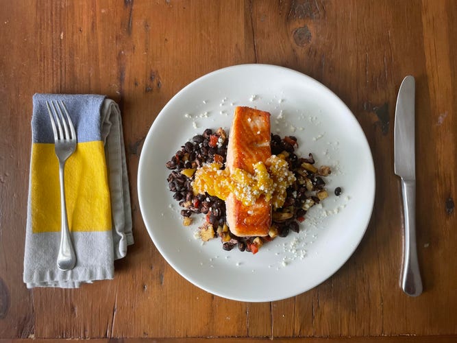 Green Chef's salmon dish on a white plate