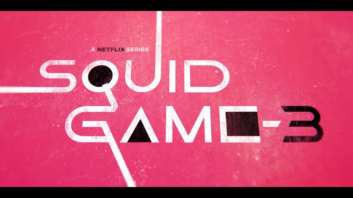 The pink title card for Squid Game season 3.