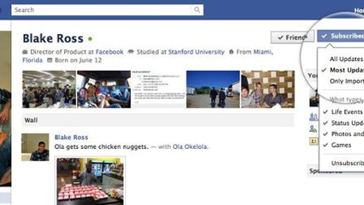 Facebook's new subscribe button.