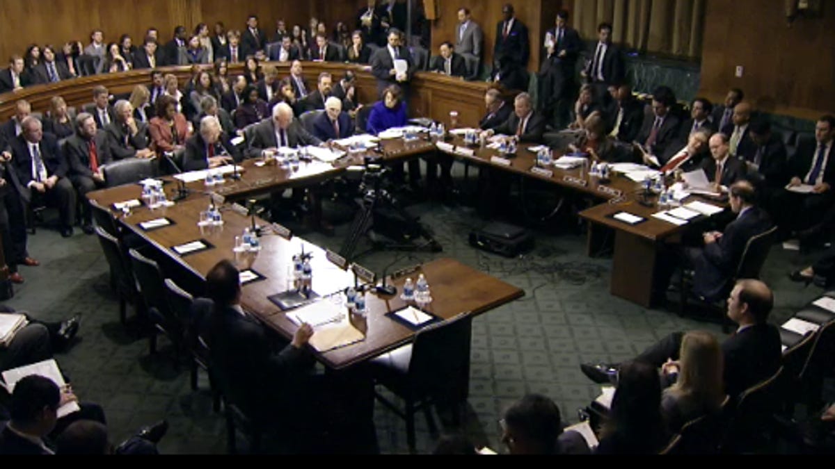 Senators debate the Electronic Communications Privacy Act during this morning's committee meeting.