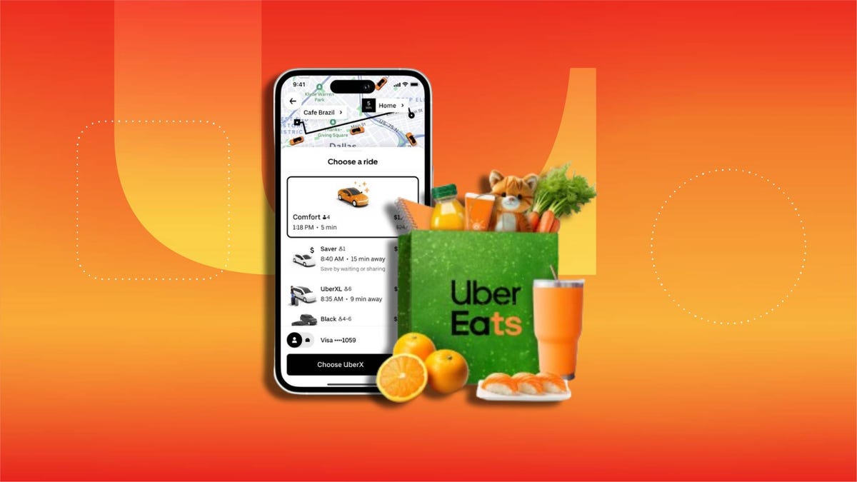 Uber Eats and Uber with orange things on an orange background.