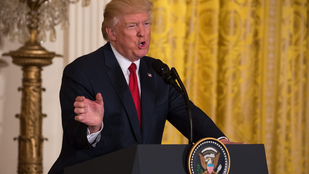 President Trump at a press conference in the East Room of the White House on Thursday. The day ended with no cybersecurity plan from the Trump administration.