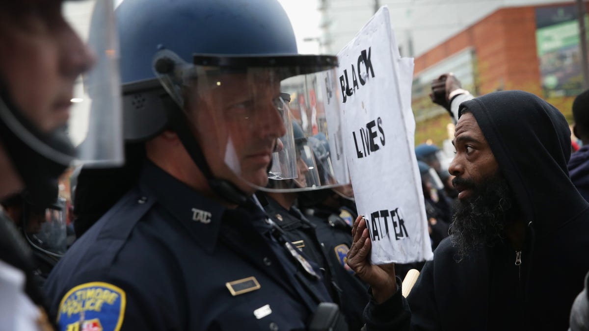 Social-media data provided to a monitoring program was used for tracking protests like this one in Baltimore last year.