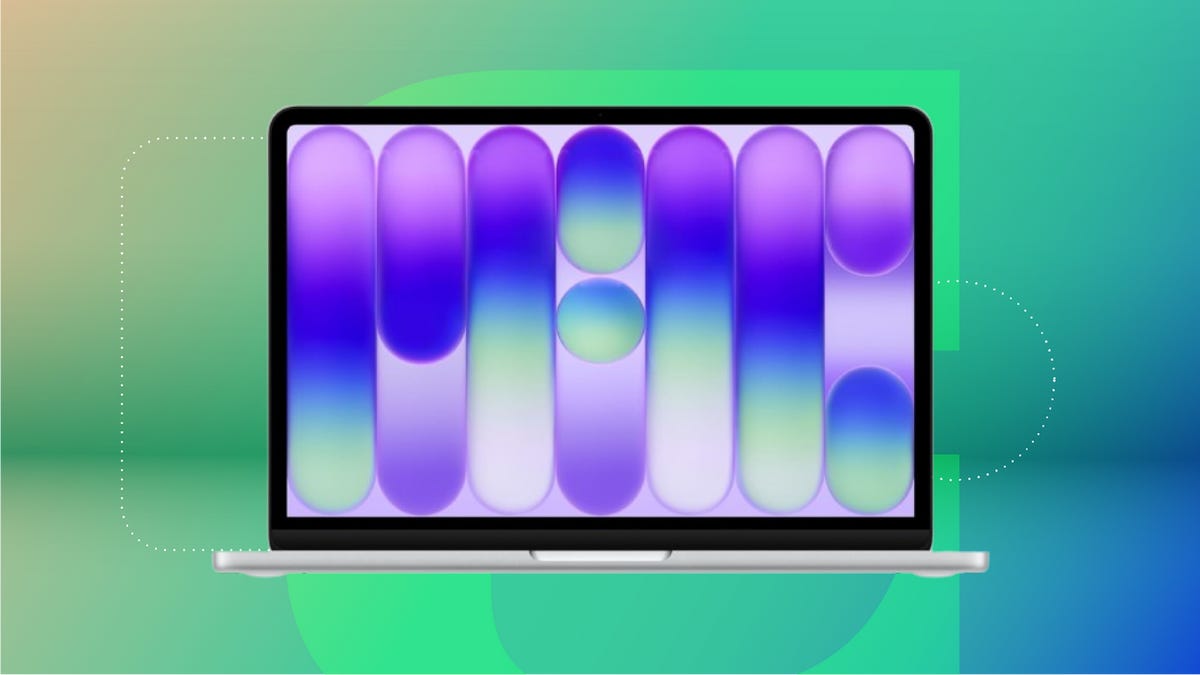 MacBook Neo at a green CNET commerce background