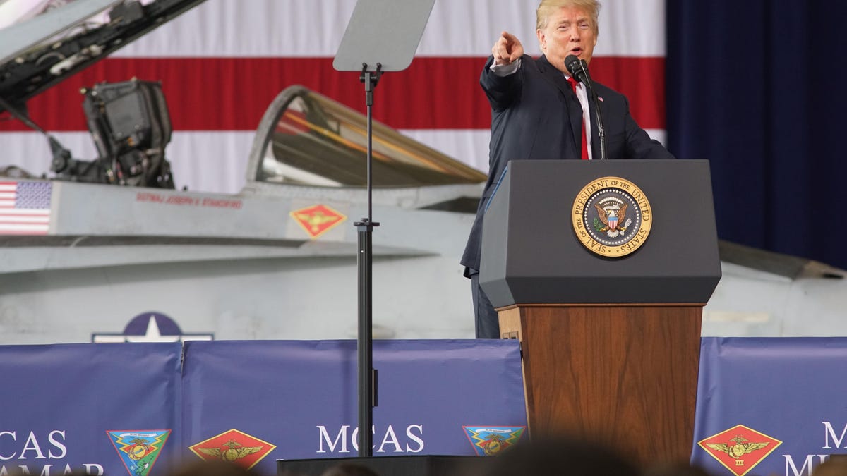 Trump Addresses Troops At Marine Corps Air Station Miramar During CA Visit