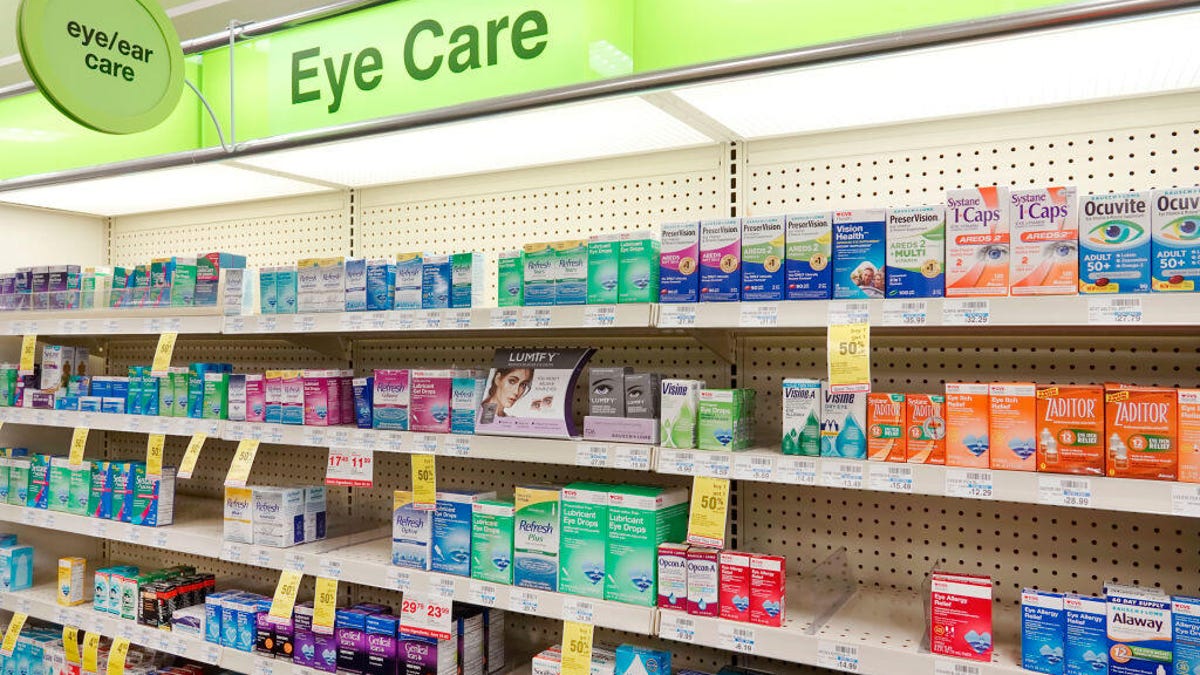 The eye care shelf at a CVS pharmacy.