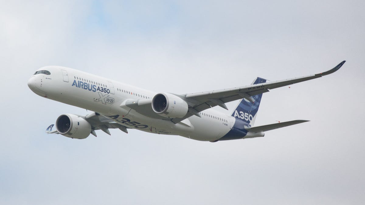 The Airbus A350 XWB at the Paris Air Show at Le Bourget Airport.