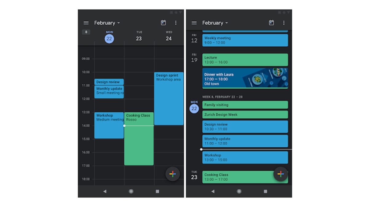 Google dark mode calendar keep