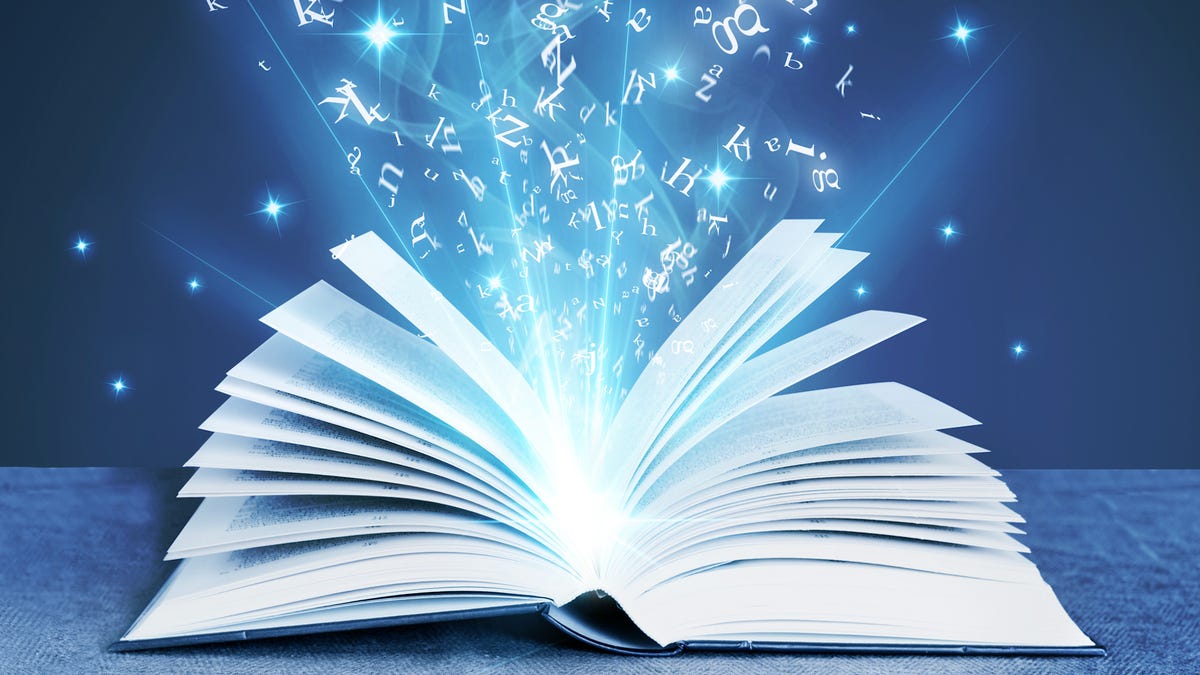 book with words coming out