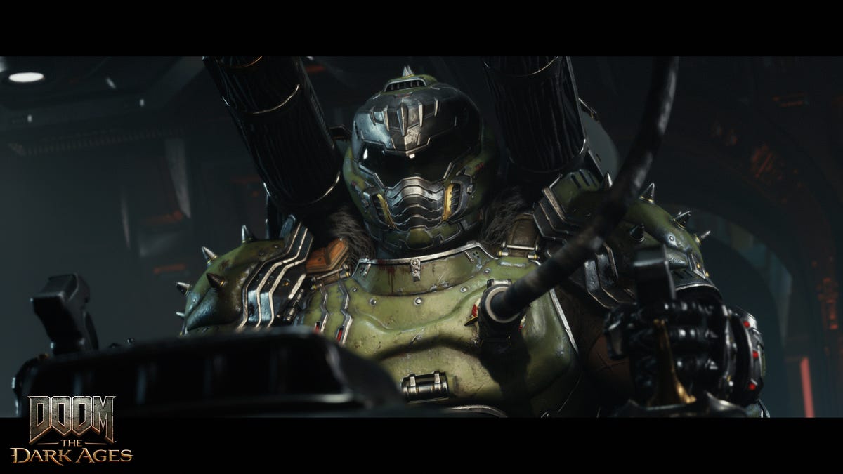 the doom slayer in the atlan mech