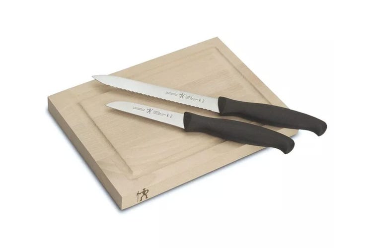 Henckels bar board and two knives