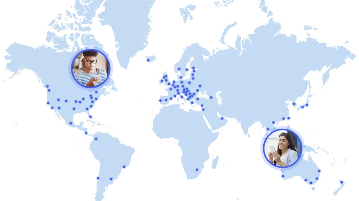 A world map showing various NordVPN server locations.