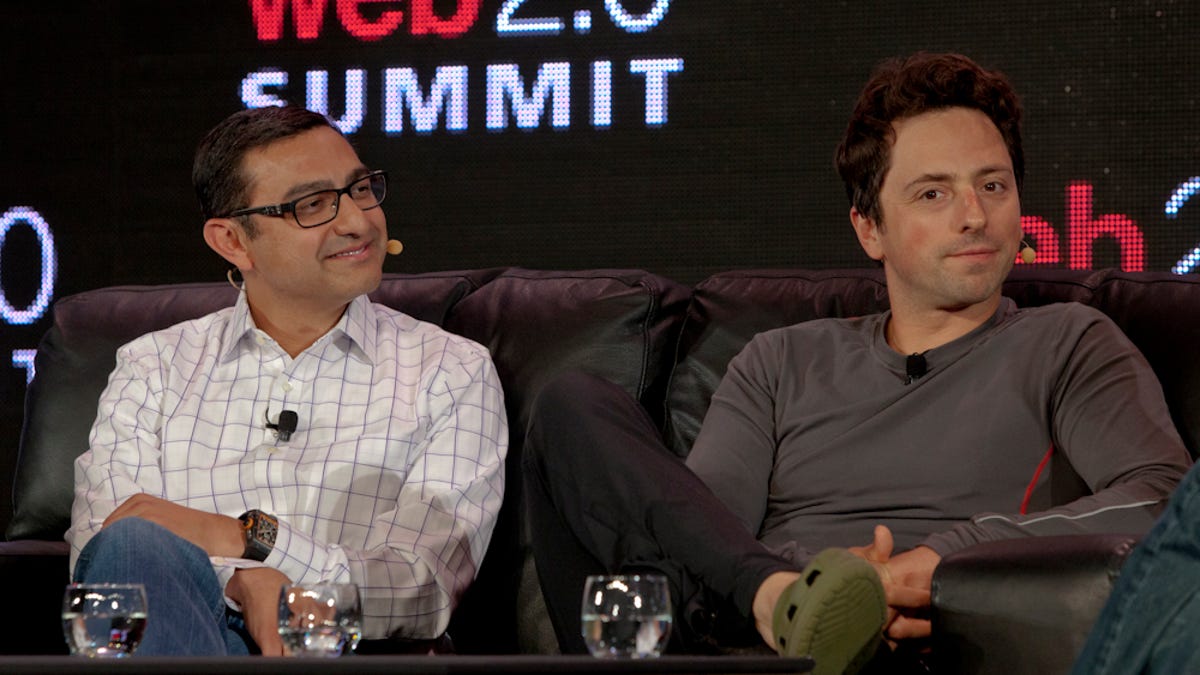 Google's Vic Gundotra (left) and Sergey Brin at Web 2.0 Summit 2011.
