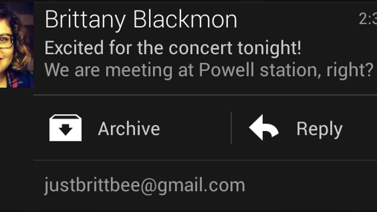 The new Gmail for Android lets you reply directly from notifications.