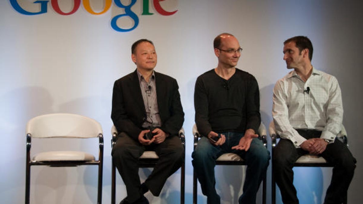 HTC's Peter Chou, who built the Nexus One for Google's Andy Rubin and Mario Quieroz (left to right) in happier times at the launch of the Nexus One in January.
