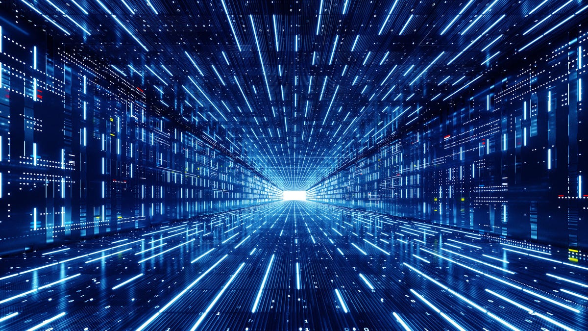 Digital generated image of rectangular shaped data tunnel.