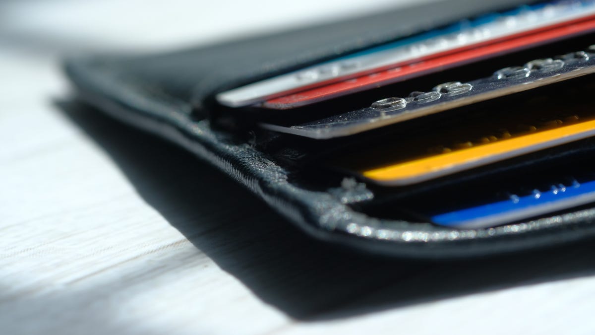 A wallet full of credit or debit cards