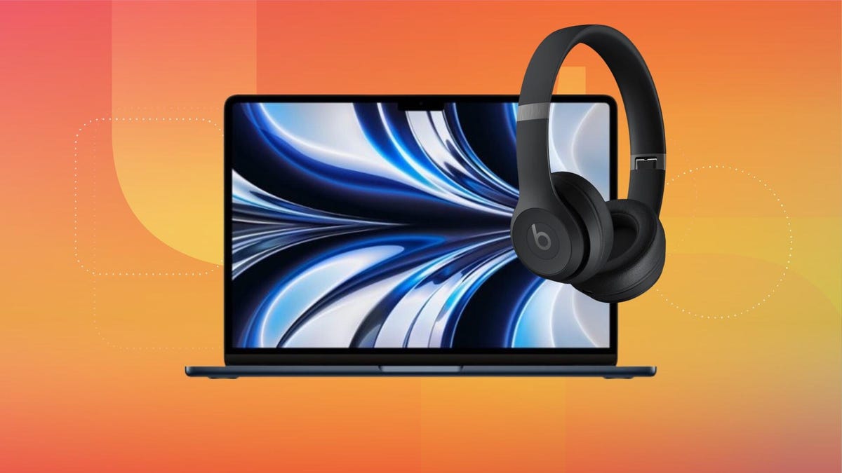 MacBook Air laptop and Beats Solo 4 headphones
