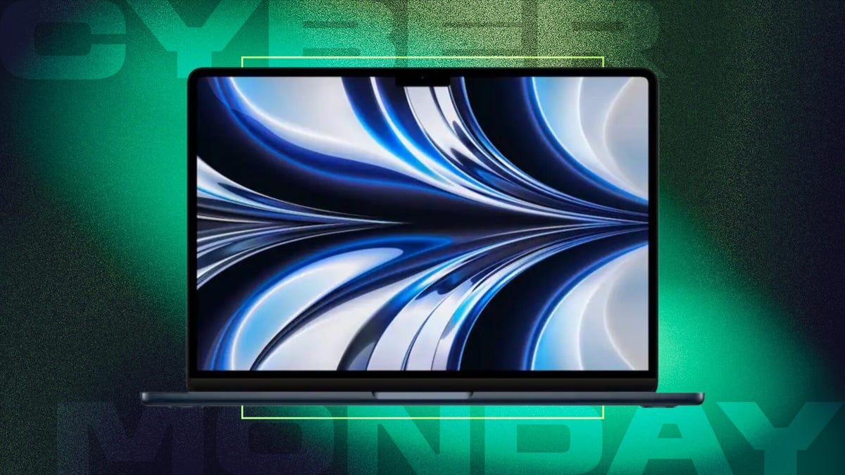 M2 MacBook Air on green background