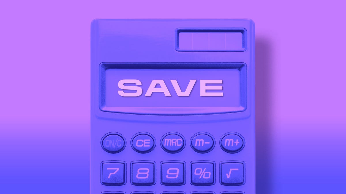calculator with the word save on the screen