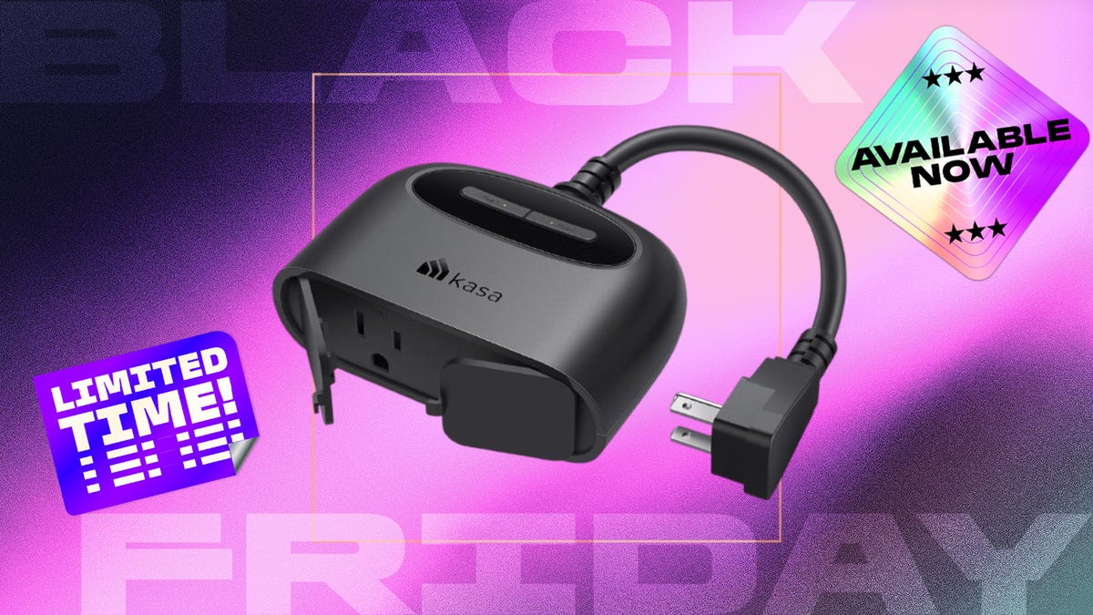 Kasa Outdoor Smart Plug with purple background and limited time icon