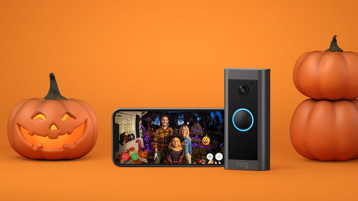 Ring doorbell on orange background