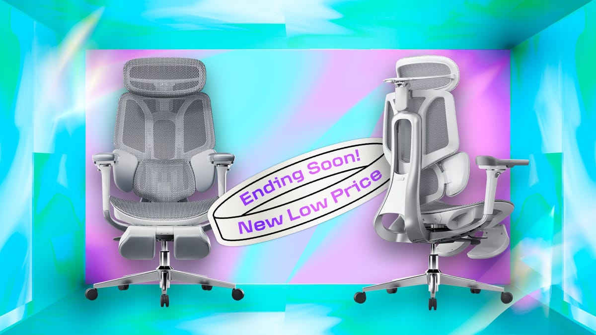 Hbada office chair on a CNET background.