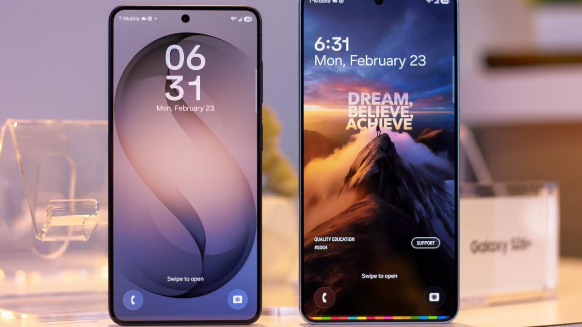 Two Galaxy S26 smartphones with the screens facing the camera.