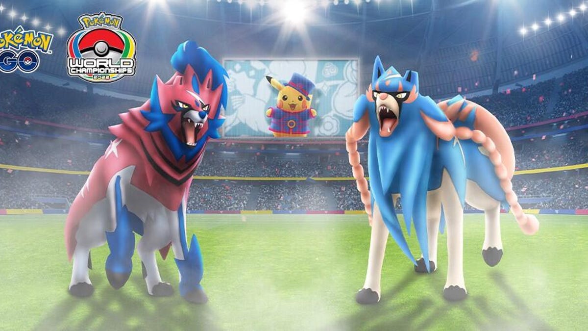 Zamazenta and Zacian in a stadium