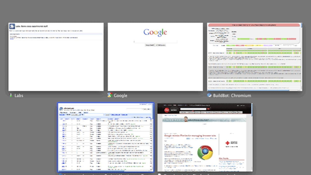 Experimental work under way in Chrome gives the browser a graphical way to switch among tabs similar to Apple's Expose feature.