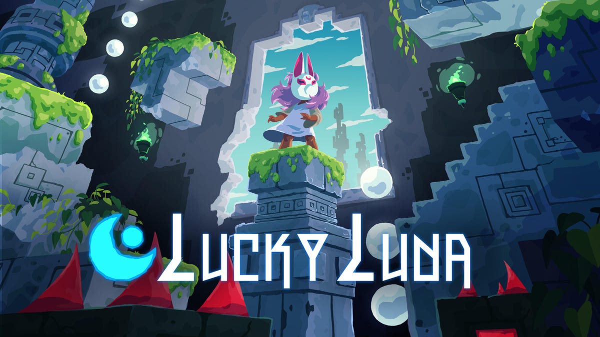 Lucky Luna art showing a character standing on top of a pillar