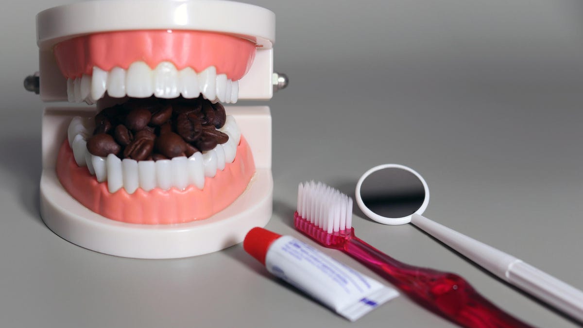 Coffee beans and tooth care tools