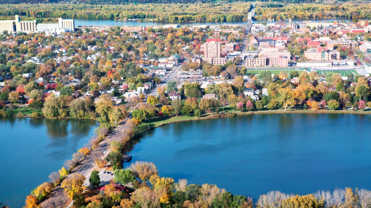 Two lakes in part of Minneapolis in the fall.
