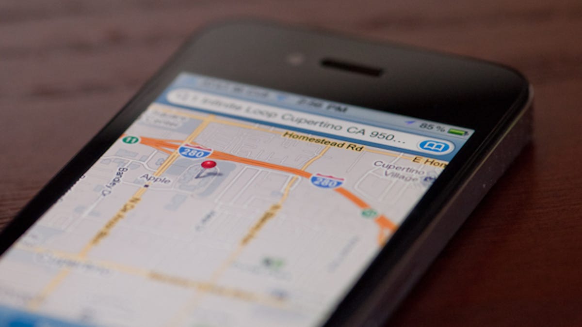 An iPhone 4 running Google Maps.