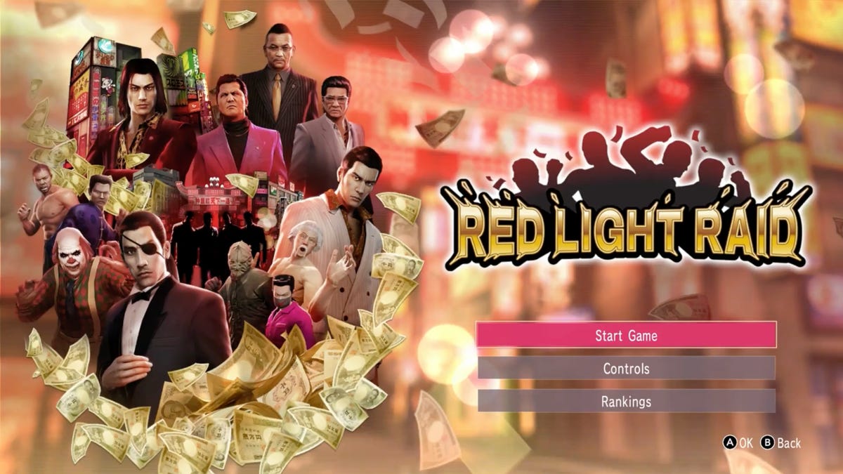 An in-game screenshot of a game with Yakuza characters in a menu screen.