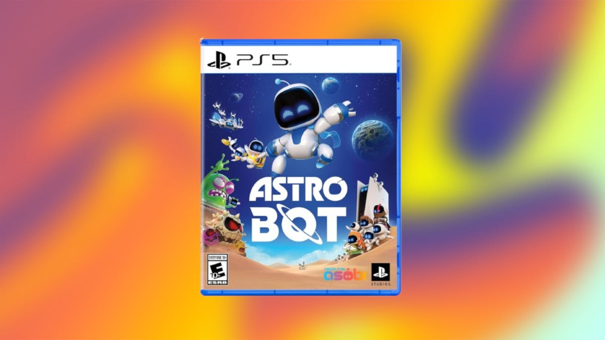Astro Bot PS5 box art on an orange background