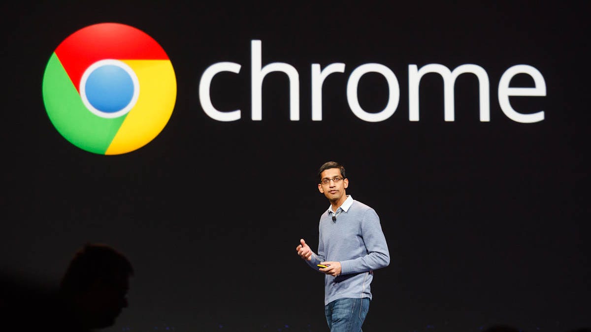 Sundar Pichai, Google's senior vice president in charge of Chrome and Apps, speaking at Google I/O.