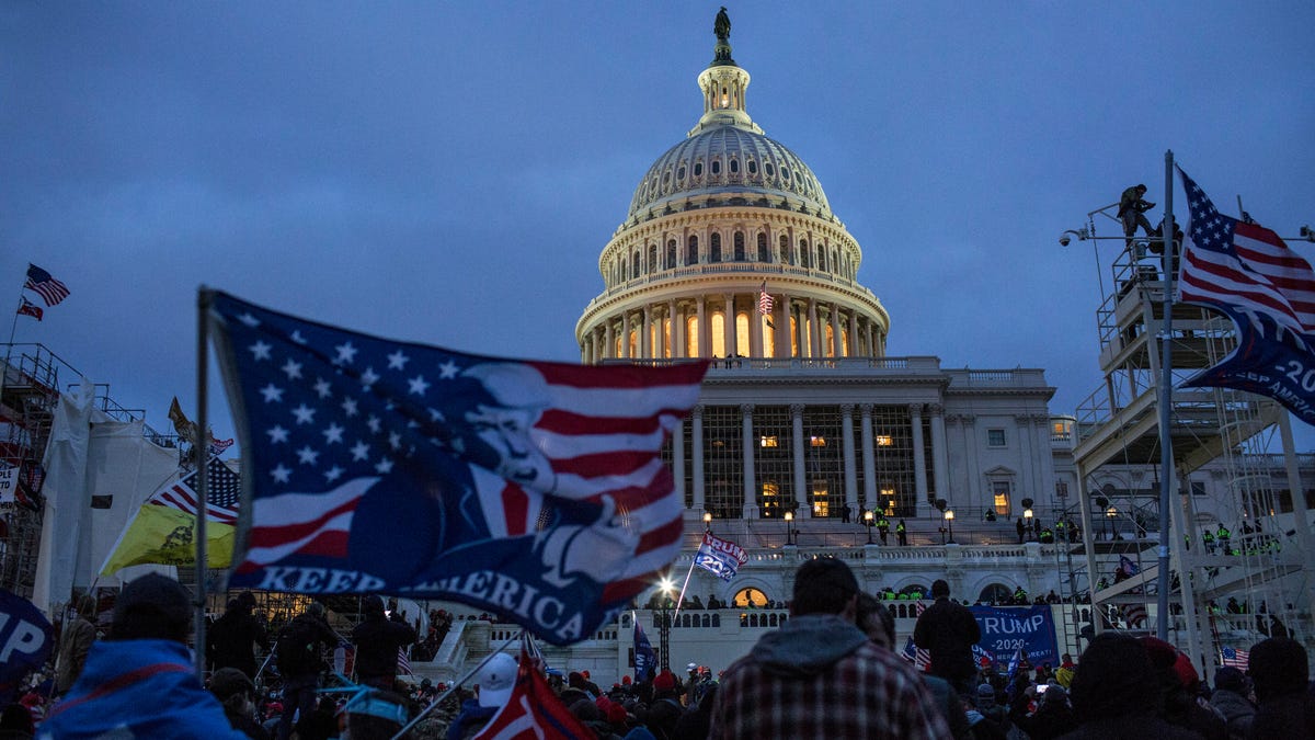 US Capitol with Trump supporters outside